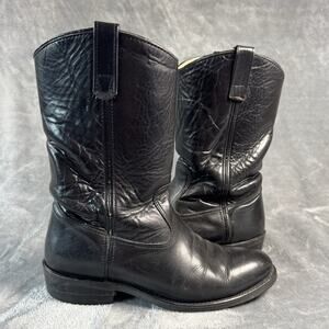 VTG Black Leather HH Cowboy Motorcycle Boots Men's Sz 9.5 Made USA Oil Resistant